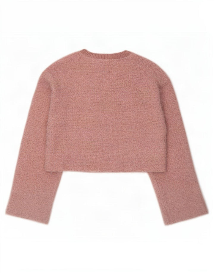 Zara Mujer Crop Crew Neck Jumper Sweater UK 44 Poliéster Rosa Medio