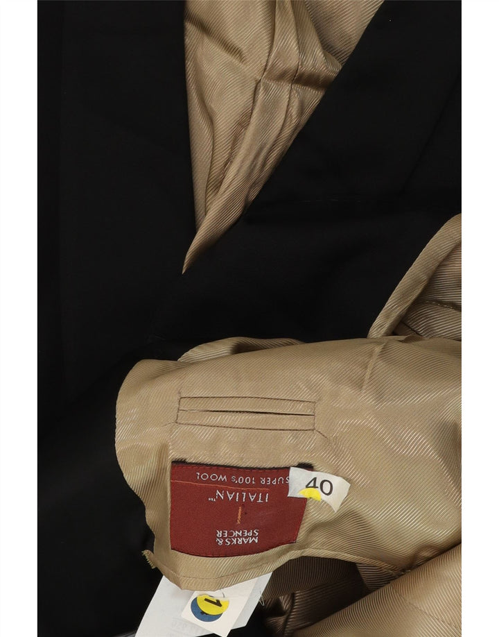 Marks & Spencer Chaqueta tipo blazer con 1 botón para hombre, talla 40, lana negra mediana