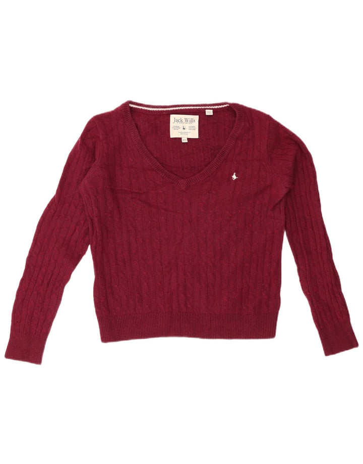 JACK WILLS Suéter corto con cuello en V para mujer UK 10 Small Borgoña Algodón