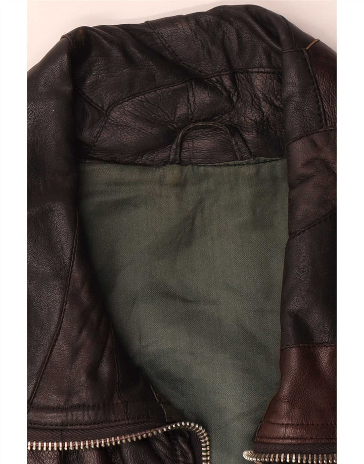 Vintage mujer chaqueta de cuero Reino Unido 20 2XL negro patchwork