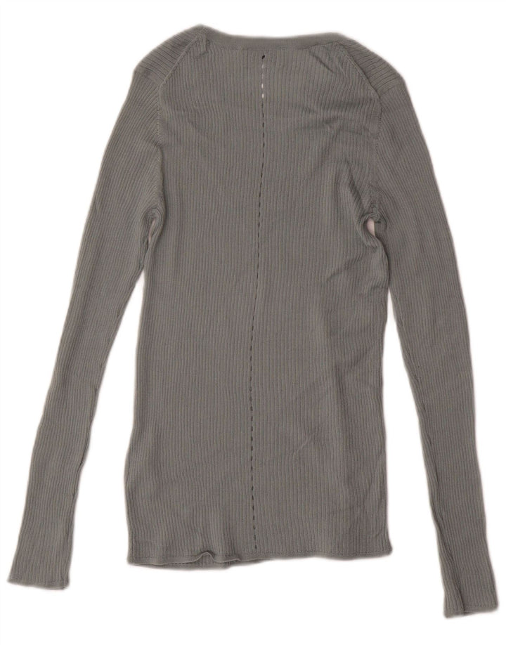 JIGSAW Suéter tipo jersey para mujer con cuello barco UK 12 Lana gris medio