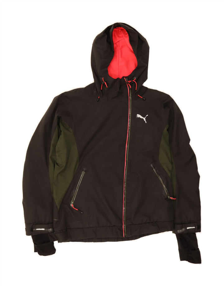 PUMA Womens Hooded Windbreaker Jacket UK 12 Medium Khaki Colourblock Vintage Puma and Second-Hand Puma from Messina Hembry 