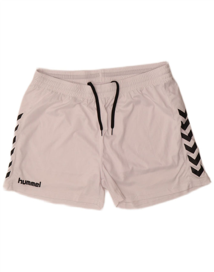 Hummel Mens Graphic Sport Shorts Grande Poliéster Blanco