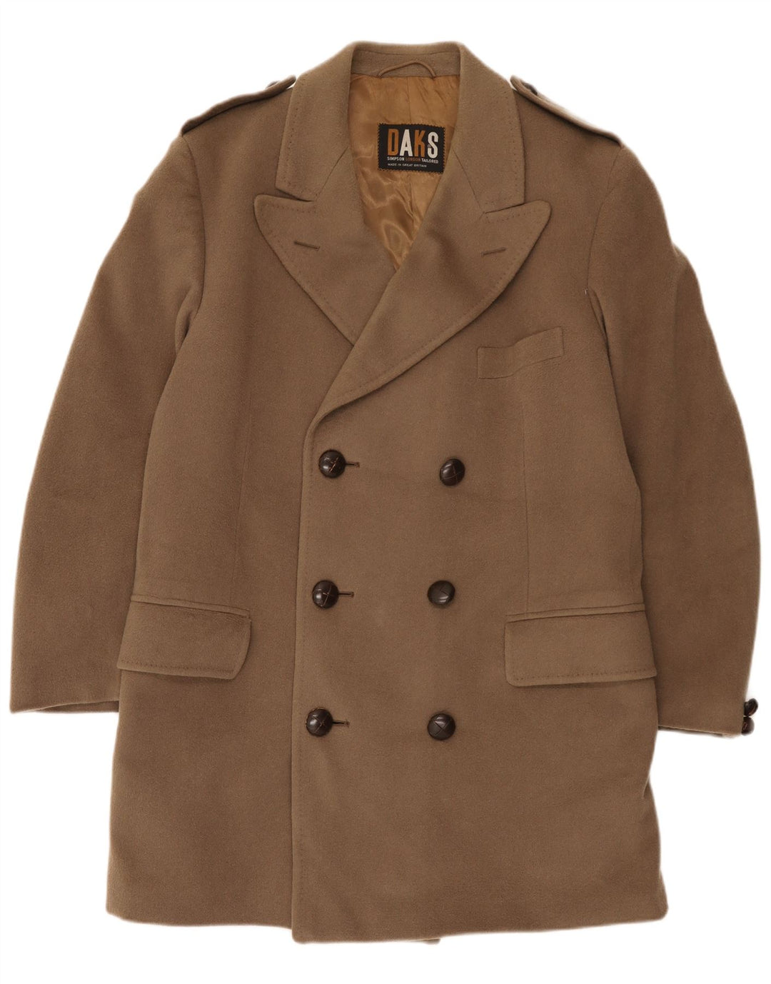 Dack's Abrigo militar de doble botonadura para hombre UK 42 XL Lana virgen marrón