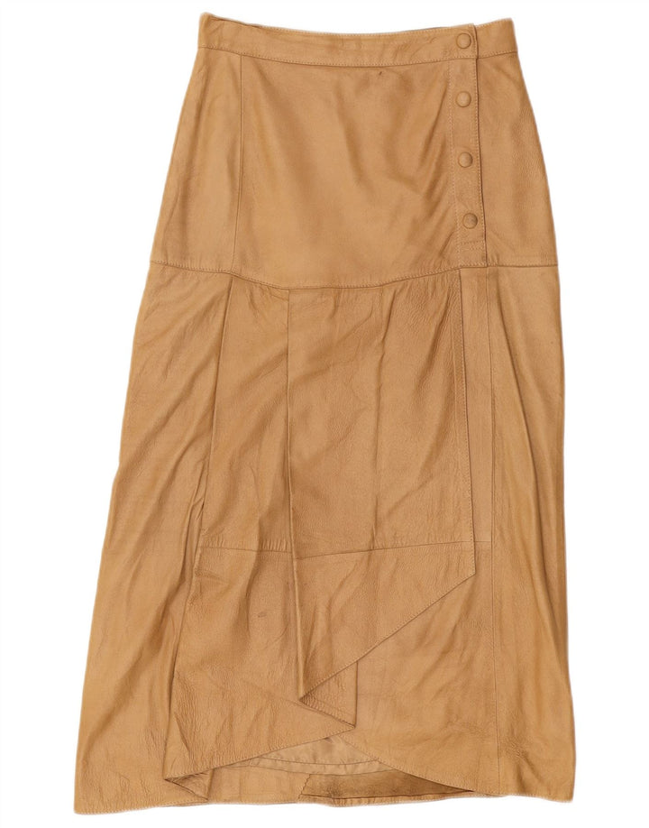 VINTAGE Falda de cuero de cintura alta para mujer IT 42 Medio W26 Marrón