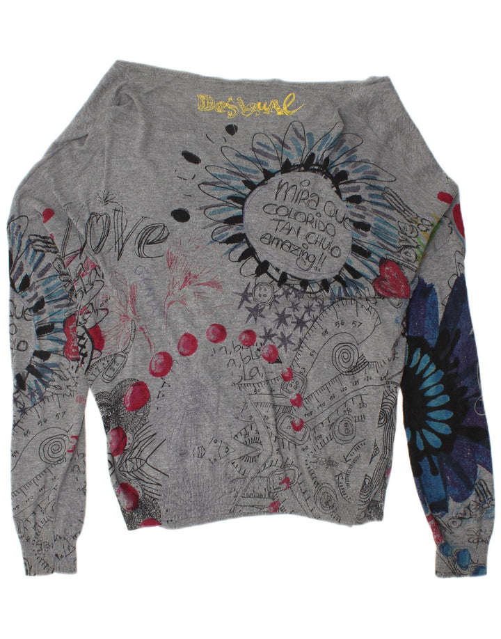 DESIGUAL Suéter tipo cárdigan gráfico para mujer UK 46 Grande Gris
