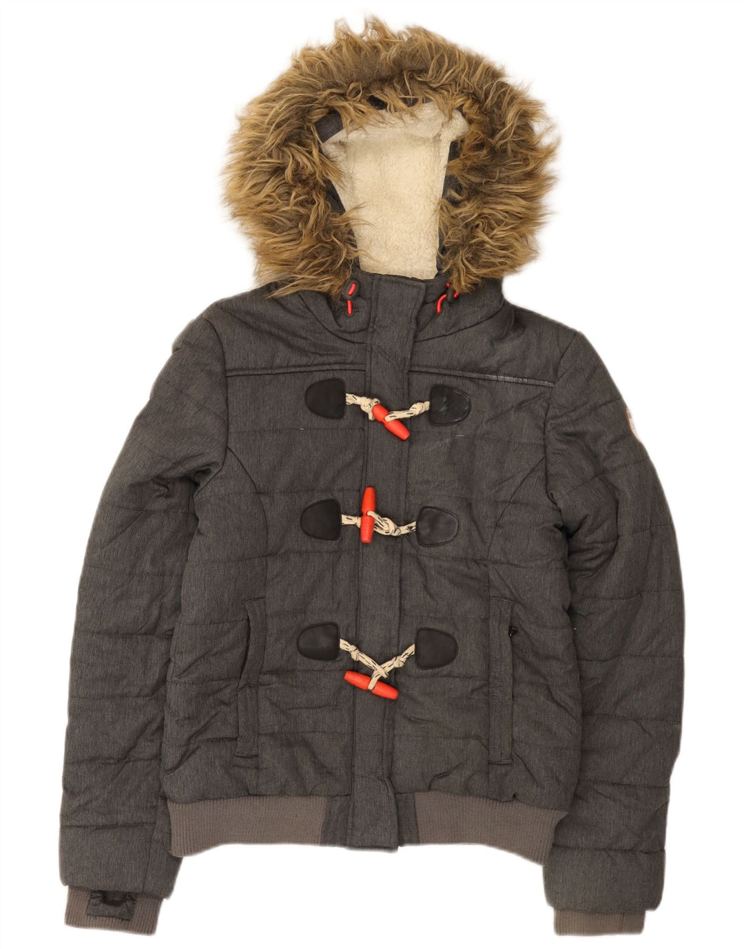 Superdry Chaqueta Acolchada Con Capucha Para Mujer UK 42 Poliéster Gris Medio