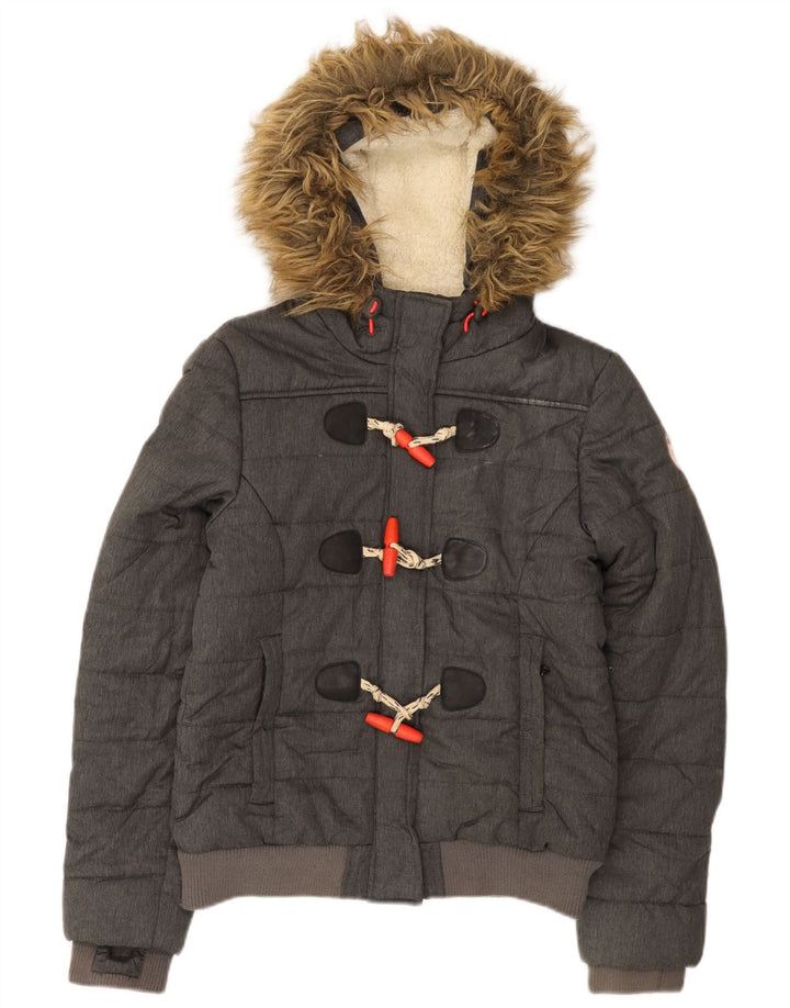 Superdry Chaqueta Acolchada Con Capucha Para Mujer UK 42 Poliéster Gris Medio