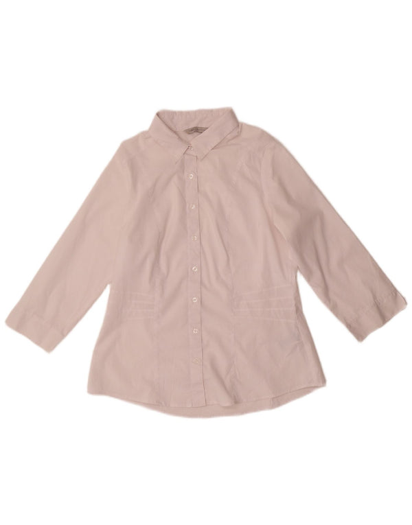Marks & Spencer Womens 3/4 Sleeve Shirt UK 12 Medium White Polyester