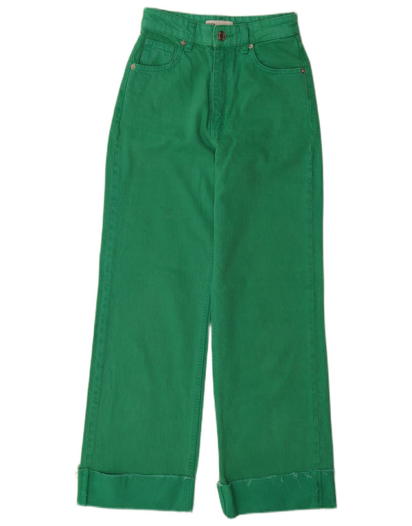 Zara Vaqueros de pierna ancha y cintura alta para mujer EU 32 2XS W22 L29 Algodón verde