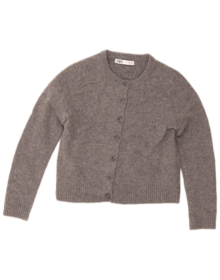 Zara Mujer Crop Cardigan Suéter UK 12 Lana Gris Medio