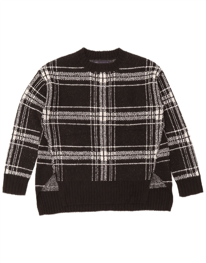 Marks & Spencer Suéter de cuello redondo para mujer UK 10 Small Black Check
