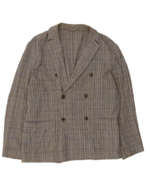 Zara Chaqueta tipo blazer con doble botonadura para hombre UK 40 Large Grey Plaid