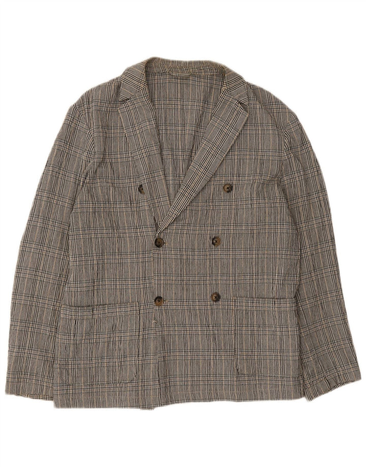 Zara Chaqueta tipo blazer con doble botonadura para hombre UK 40 Large Grey Plaid