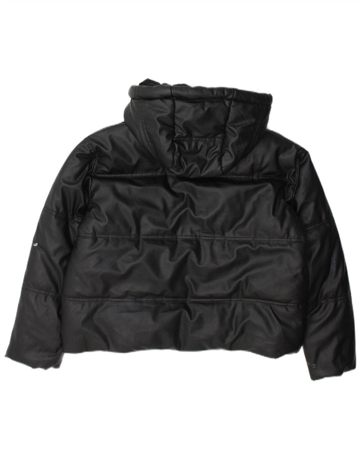 Zara Mujer Chaqueta Acolchada Suelta Con Capucha UK 40 Small Poliéster Negro
