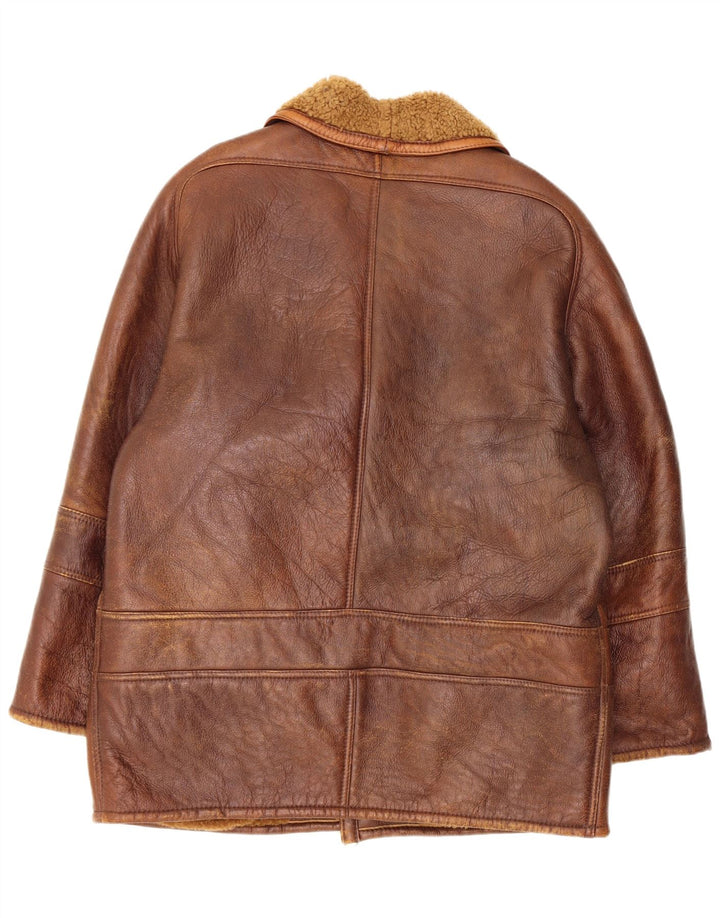 Chaqueta de piel de oveja vintage para hombre IT 52 XL Marrón Shearling