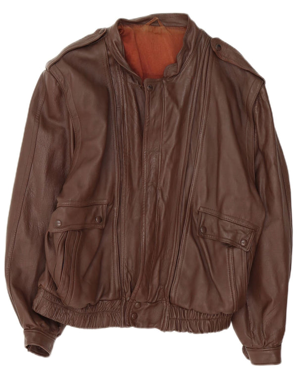 Vintage hombres chaqueta de cuero militar Reino Unido 36 pequeño marrón