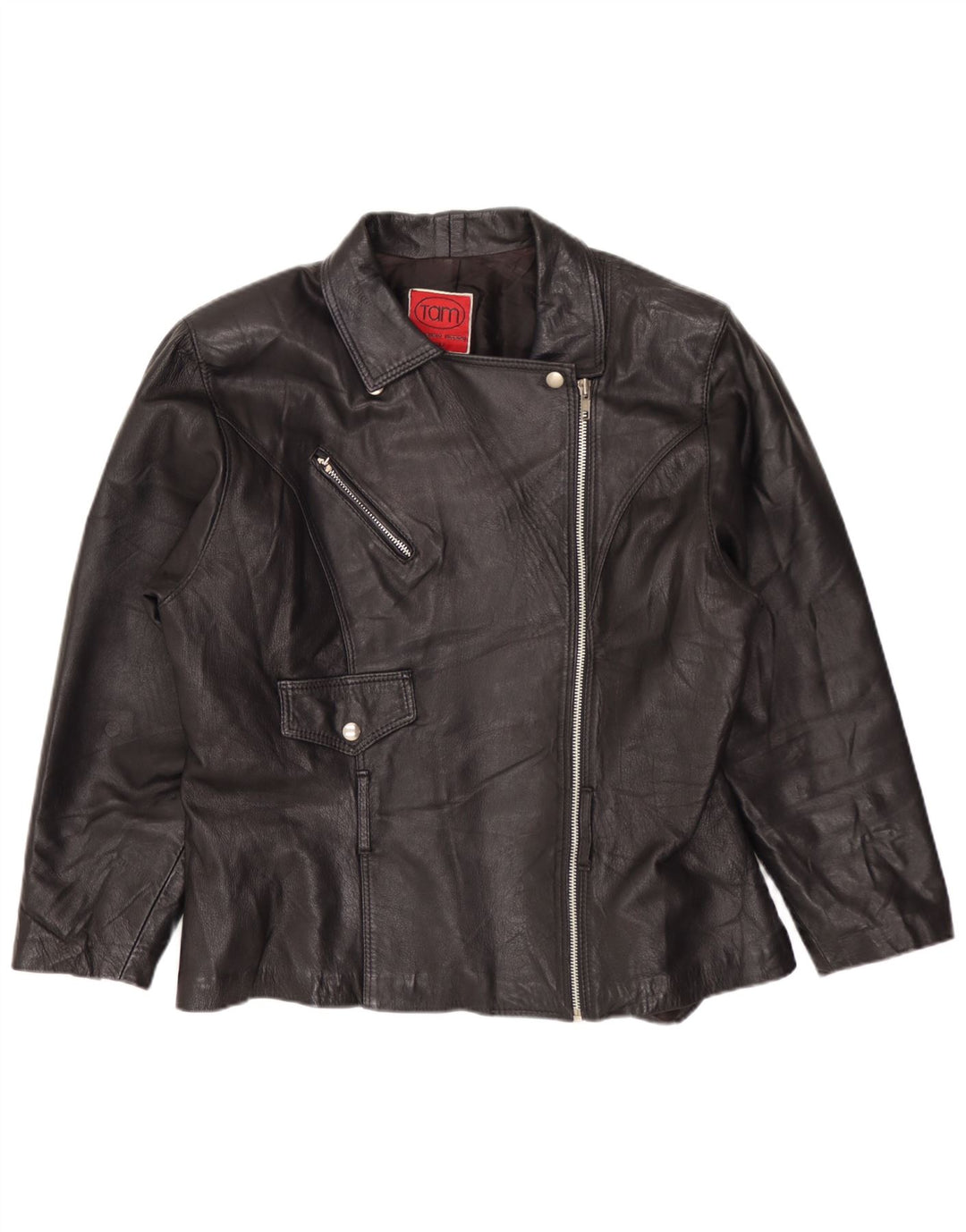 Vintage mujer cuero biker chaqueta Reino Unido 14 medio negro