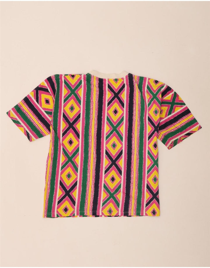 Vintage mujer camiseta Top UK 16 grande multicolor geométrico