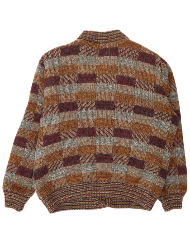 Vintage hombres Cardigan suéter XL multicolor cheque