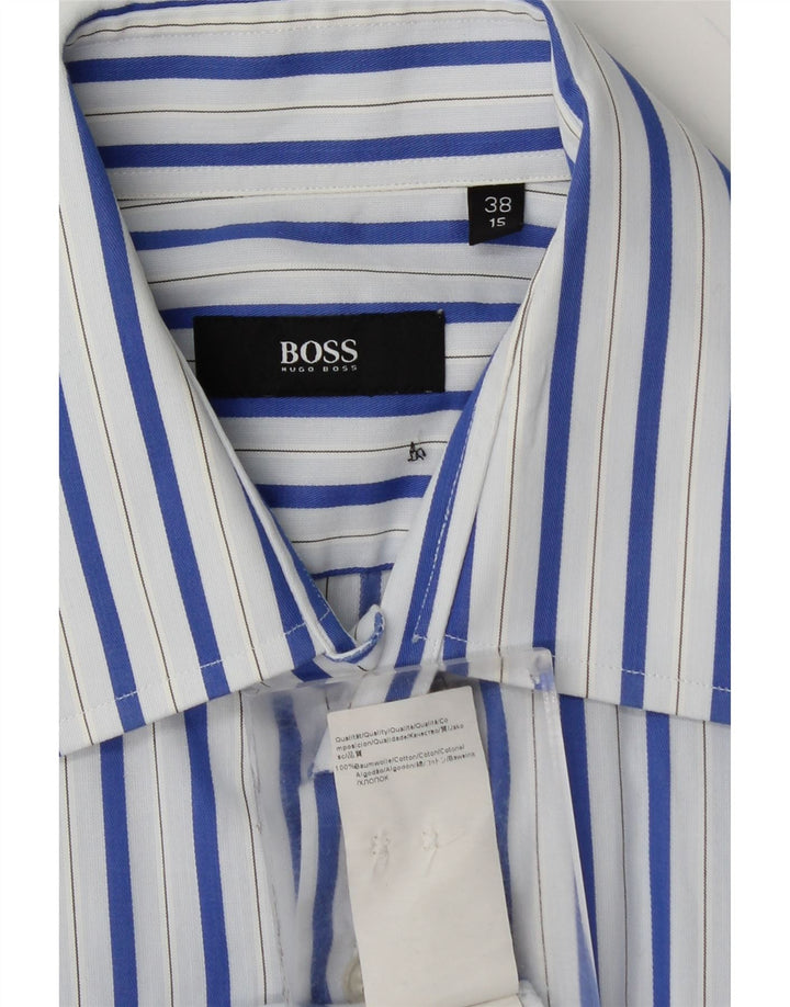 HUGO BOSS Camisa formal para hombre Talla 38 15 Algodón a rayas azul medio
