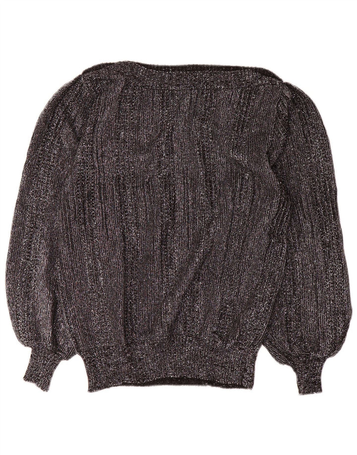 Vintage mujer barco cuello jersey suéter Reino Unido 14 plata mediana
