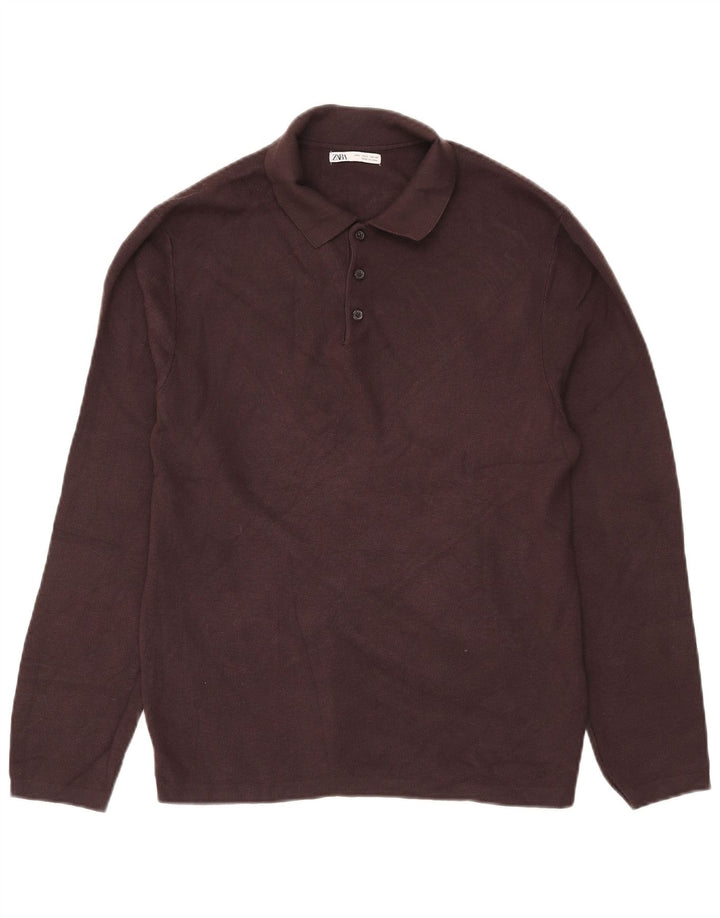Zara Mens Polo Neck Jumper Sweater Grande Marrón