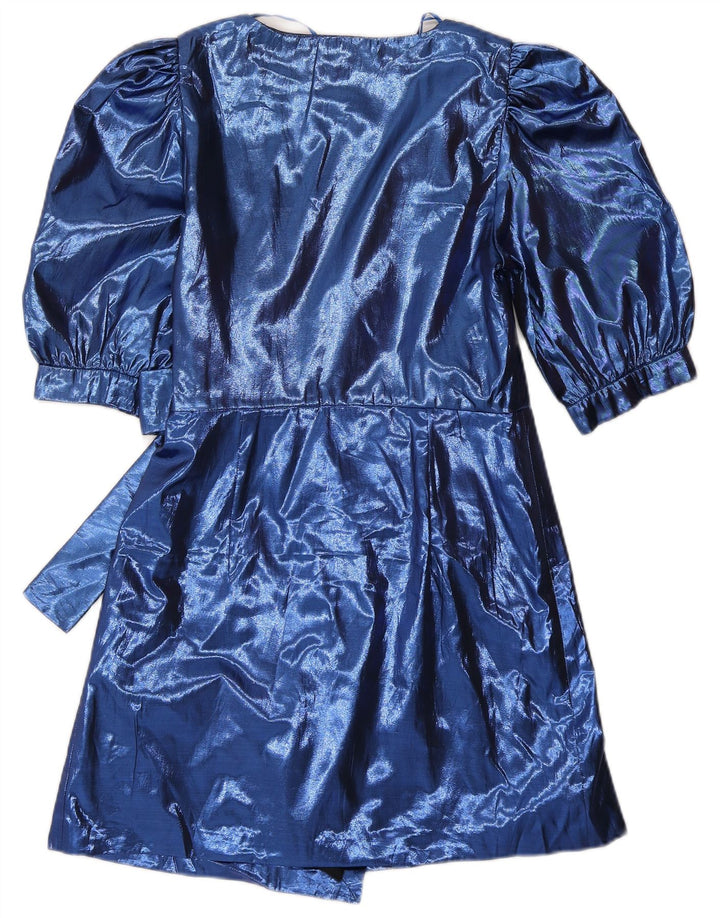 Zara Mujer Vestido Acampanado UK 8 Pequeño Poliéster Azul