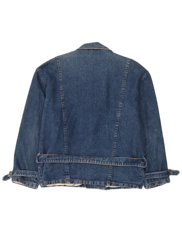 Vintage hombres denim biker chaqueta Reino Unido 40 azul grande
