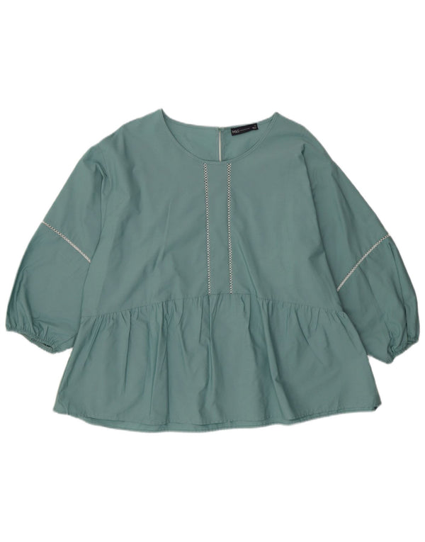 Marks & Spencer Blusa de manga larga para mujer UK 46 Grande Algodón verde