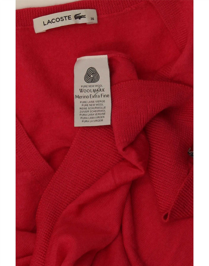 Lacoste Jersey con cuello en V para mujer Talla 36 Pequeño Lana merino roja