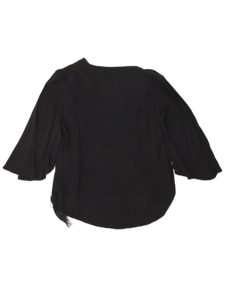 ZARA Mujer Blusa Manga 3/4 Top UK 6 XS Viscosa Negra