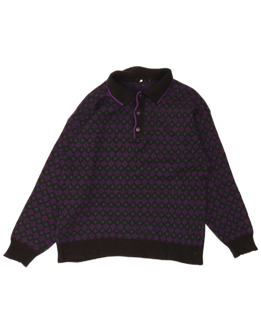 Vintage hombres polo cuello jersey suéter medio multicolor geométrico