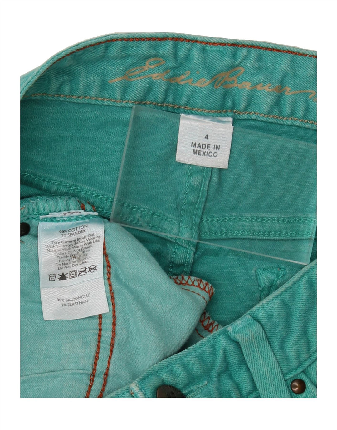 EDDIE BAUER Womens Slightly Curvy Denim Shorts US 4 Small W30  Green Vintage Eddie Bauer and Second-Hand Eddie Bauer from Messina Hembry 