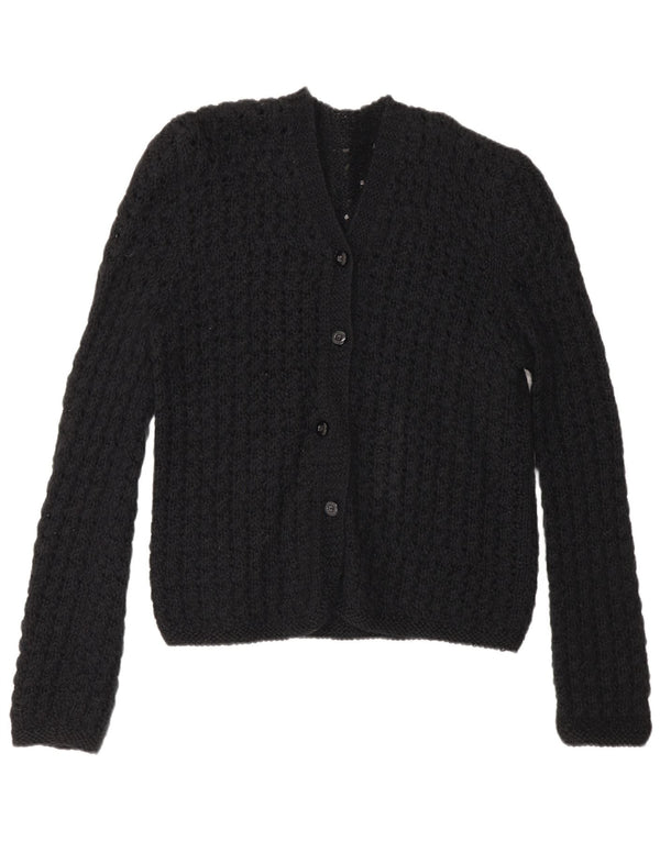 Vintage mujeres ver a través de crochet cardigan suéter Reino Unido 14 negro medio