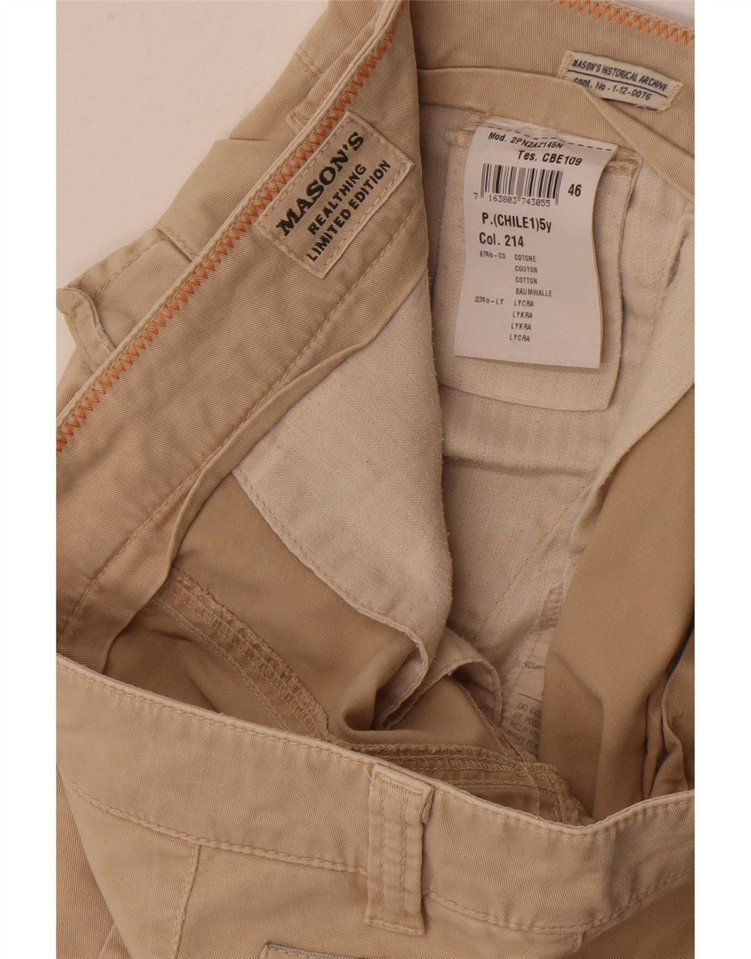 Mason's Pantalones cargo ajustados para hombre W31 L34 Algodón beige