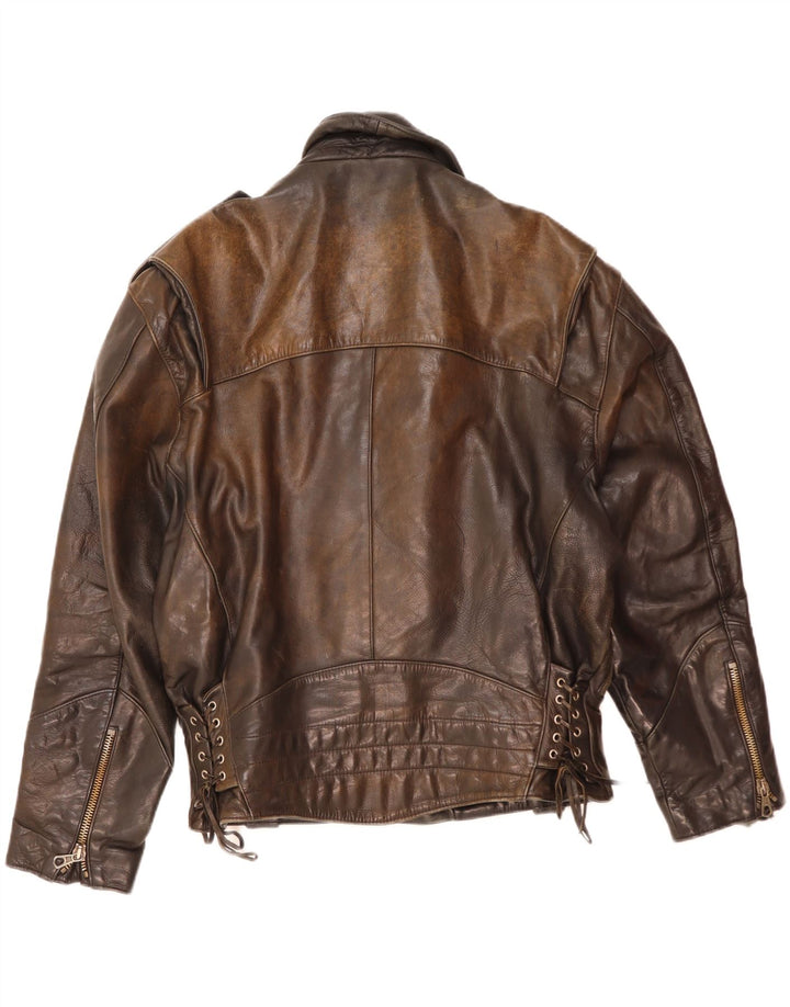 Vintage hombres cuero biker chaqueta Reino Unido 38 cuero marrón medio