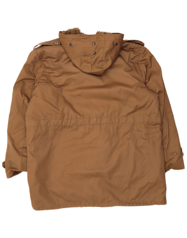 VINTAGE Chaqueta Parka Sherpa con capucha para hombre Reino Unido 42 XL Algodón marrón