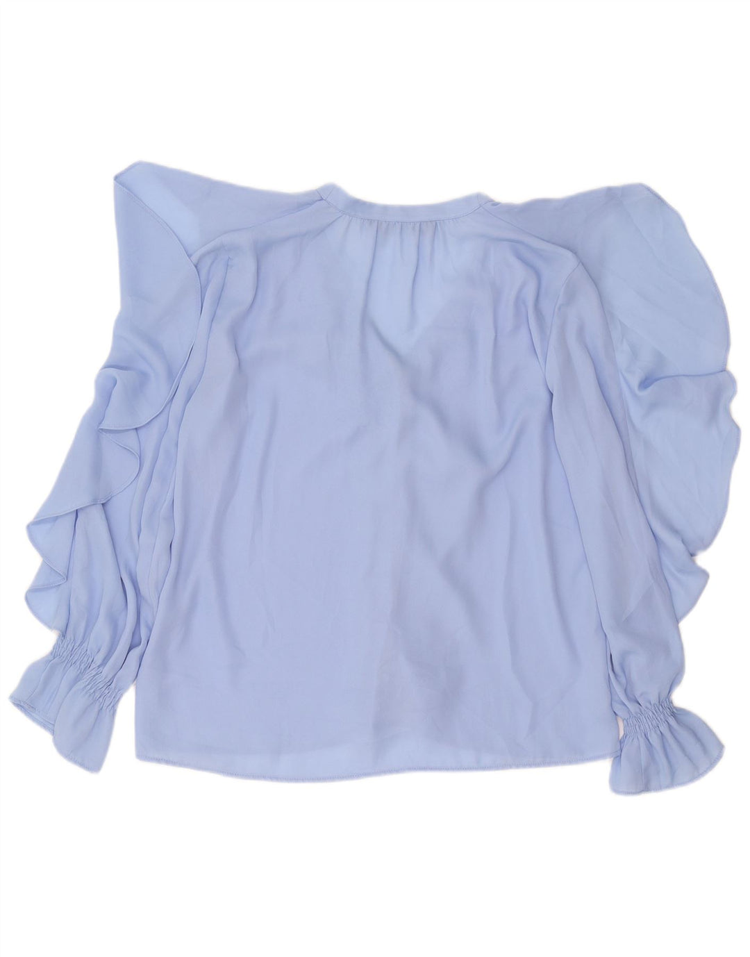 ZARA Mujer Blusa Camisera Con Volantes Delanteros UK 44 Azul Medio