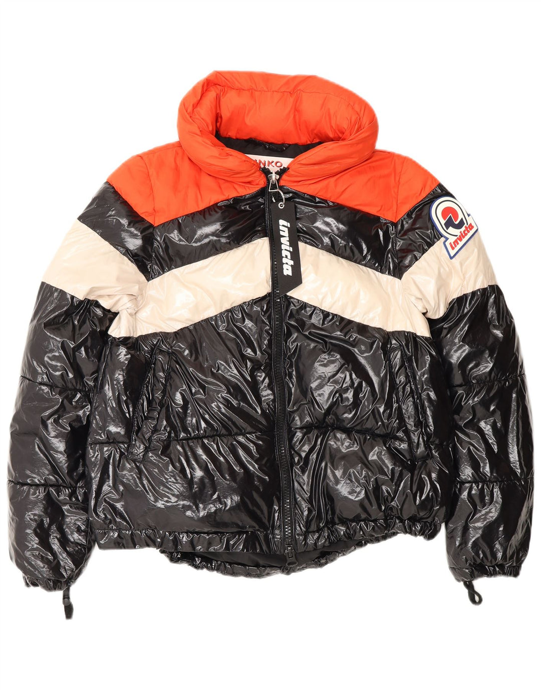 Pinko Chaqueta Acolchada Extragrande Con Gráfico Para Mujer UK 6 XS Bloque De Color Negro