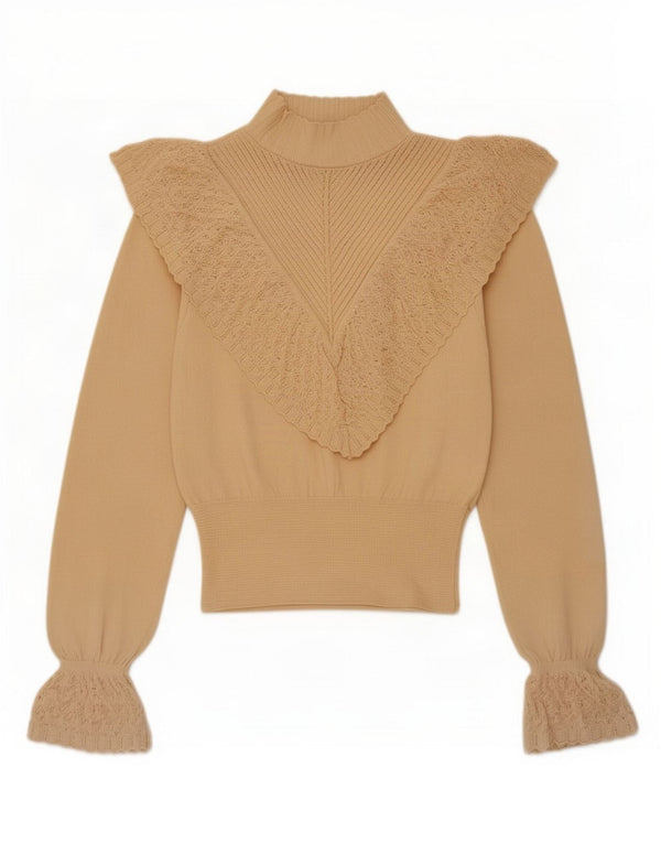 Zara Mujer Top Manga Larga UK 10 Small Beige