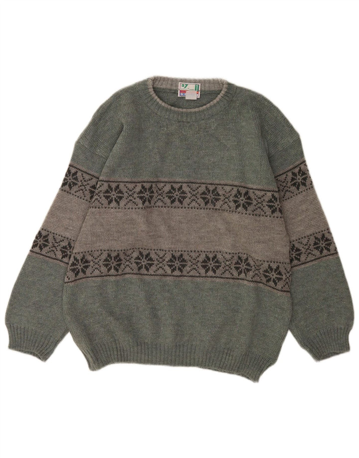 Bresci Jersey De Cuello Redondo Para Hombre Jersey Verde Medio Fair Isle