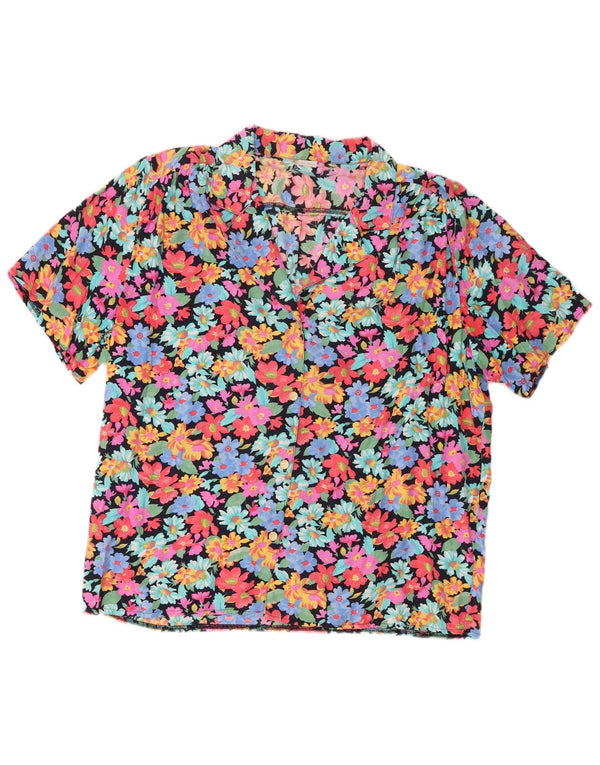 Vintage mujer manga corta camisa blusa EU 42 grande multicolor floral