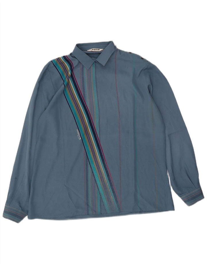 Vintage mujer pullover camisa IT 48 XL poliéster a rayas azules