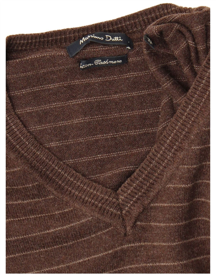 Massimo Dutti Jersey Hombre Cuello Pico XL Marrón Rayas