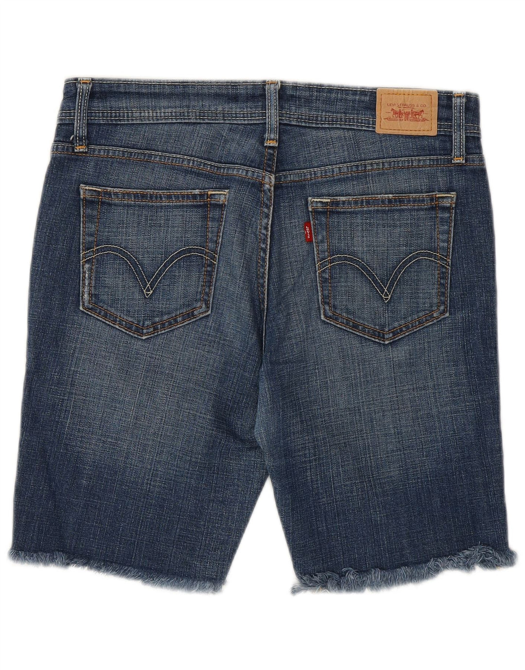 Levi's 518 Pantalones cortos de mezclilla de cintura baja para mujer, talla 7, mediano, W30, algodón azul
