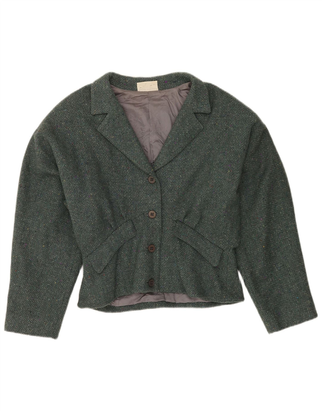 Vintage mujer crop 4 botón Blazer chaqueta Reino Unido 12 espiga verde medio
