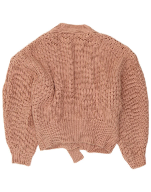 Zara Womens Crop Oversized Cardigan Sweater UK 10 Small Pink Acrylic
