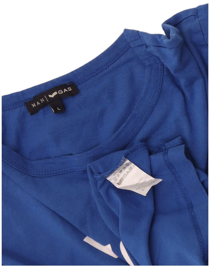 Gas - Camiseta gráfica para hombre, talla grande, algodón azul