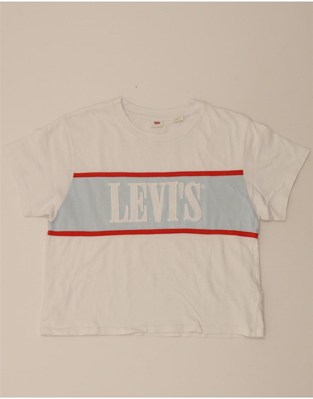 LEVI'S Womens Oversized Graphic T-Shirt Top UK 10 Small White Colourblock Vintage Levi's and Second-Hand Levi's from Messina Hembry 